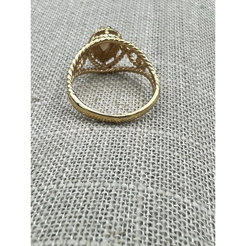 Vintage Gold Tone Rope Twist Pear Statement Ring Smoky Brown Teardrop Sz 7.75